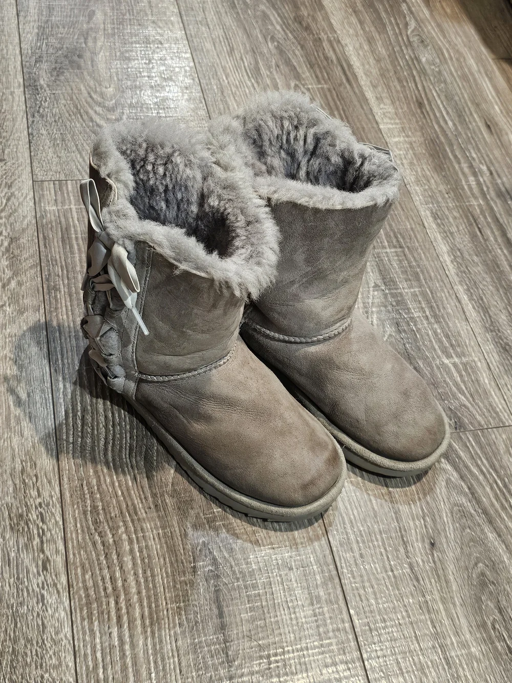 UGG Boots Size 3 Suede Faux-Shearling Mid-Calf Boots - Gray